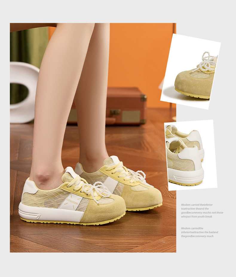 Giày sneaker nữ chạy bộ mesh thoáng đế dày chống trượt gót 3-5 cm — Hình cầu, Bột gạo trắng, Len nguyên chất chi tiết 3