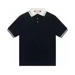 60 Count 230g Contrast Jacquard Collar Chest Flap Pocket Pants Men's Lapel Polo Shirt Short-Sleeved T-Shirt Men Polo