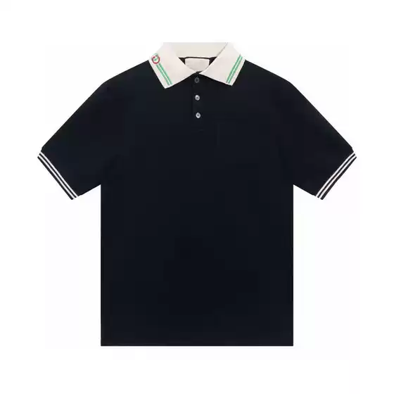 60 Count 230g Contrast Jacquard Collar Chest Flap Pocket Pants Men's Lapel Polo Shirt Short-Sleeved T-Shirt Men Polo