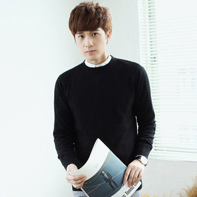 跨境新款韩版秋冬男士V领大码毛衫针织宽松纯色男毛衣打底衫