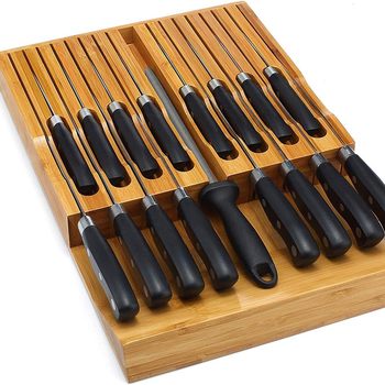 Wooden drawer knife holder drawer storage plug-in kitchen knife drawer storage rack factory supply
