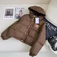 23 years winter CE home double wear thick 90 velvet women's down jacket brown leather LOGO sleeve detachable vest