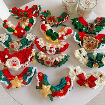 Christmas Pet Collar for Cats and Dogs, Santa Claus Bell, Reindeer Bib, Neck Scarf, Knitted Scarf, Cross-Border