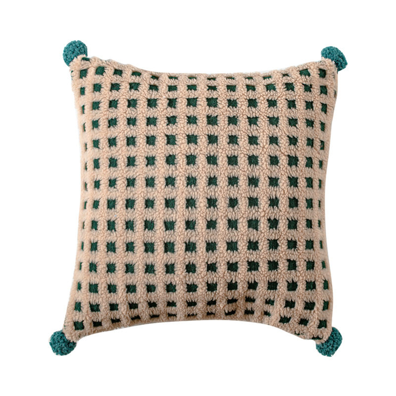 Nordic ins Style Lamb Velvet Three-Dimensional Chessboard Plaid Cut Flower Pillow Living Room Sofa Office Waist Pillowcase