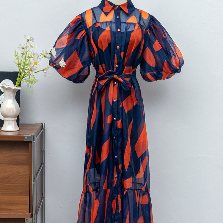 Long Sleeve Puff Sleeve Shirt Dress Flattering Waist Design Floral Print Button Closure Spring Fashion for Women