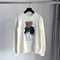 Foreign Trade Autumn and Winter Style Cotton Cartoon Bear Heavy Embroidery Round Neck College Style Age-Reducing Versatile Sweater for Women A71