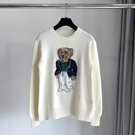 Foreign Trade Autumn and Winter Style Cotton Cartoon Bear Heavy Embroidery Round Neck College Style Age-Reducing Versatile Sweater for Women A71