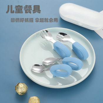 304 Stainless Steel Baby Spoon and Fork, Small Elephant Floating Top, Anti-Dirty Baby Food Spoon, Children's Tableware, Silicone Training Spoon