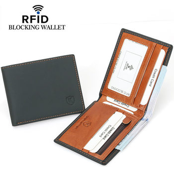 Russian Cross-Border Hot Selling Anti-Theft Rfid First-Layer Cowhide Wallet Fashionable Oil Wax Color Matching Men's Coin Purse