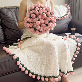 Finished Handmade Rose Blanket Knitted Blanket Knitted Wool Gift Valentine's Day Girlfriend Best Friend Chinese Valentine's Day Gift