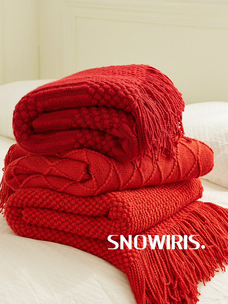 Red New Year Red Blanket Festive Holiday Christmas Casual Blanket Living Room Sofa Decorative Throw Blanket Soft Lunch Blanket J^