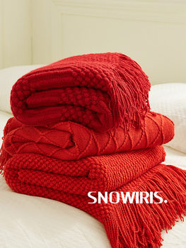 Red New Year Red Blanket Festive Holiday Christmas Casual Blanket Living Room Sofa Decorative Throw Blanket Soft Lunch Blanket J^