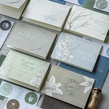 Mo Mo Hot Silver Letterpress Floating Greeting Card & Envelope Set Everything Is Silent Like a Mystery Series Casual Message Greeting Card