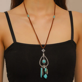 Amazon's Cross-Border Hot-Selling Bohemian Ethnic Style Autumn and Winter Jewelry Turquoise Pendant Retro Long Sweater Chain