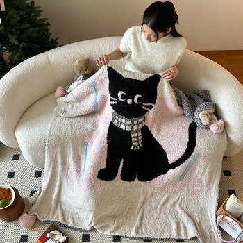 Ins Cartoon Multifunctional Nap Classy Hair Ball Knitted Half-Sided Plush Blanket Thickeneded Shawl Blanket Bedroom Blanket
