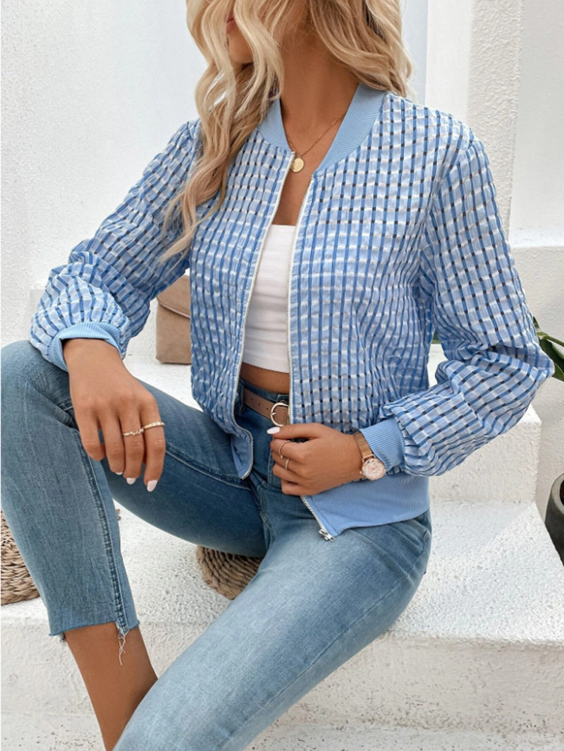 Autumn Long Sleeve Zip Decorated Cardigan Jacket Printed Design Lightweight Fabric Casual Style Wholesale Available