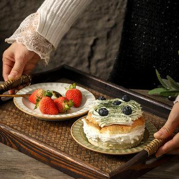 Japanese Retro Afternoon Tea Snack Plate Small Dessert Plate Stoneware Cake Plate Ceramic Snack Dried Fruit Plate Creative Tableware