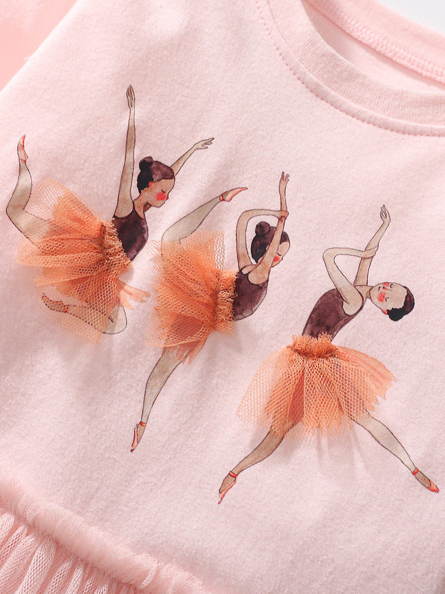 Kids' Dress, Autumn Cotton Girls' Tulle Skirt, Cartoon Printed Kids' Dress