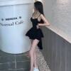 Hot Girl Cut Out Backless Waist Suspender Jumpsuit Pure Lusty Girly Slimming Look Pants Skirt Black Short Skirt Suit for Women