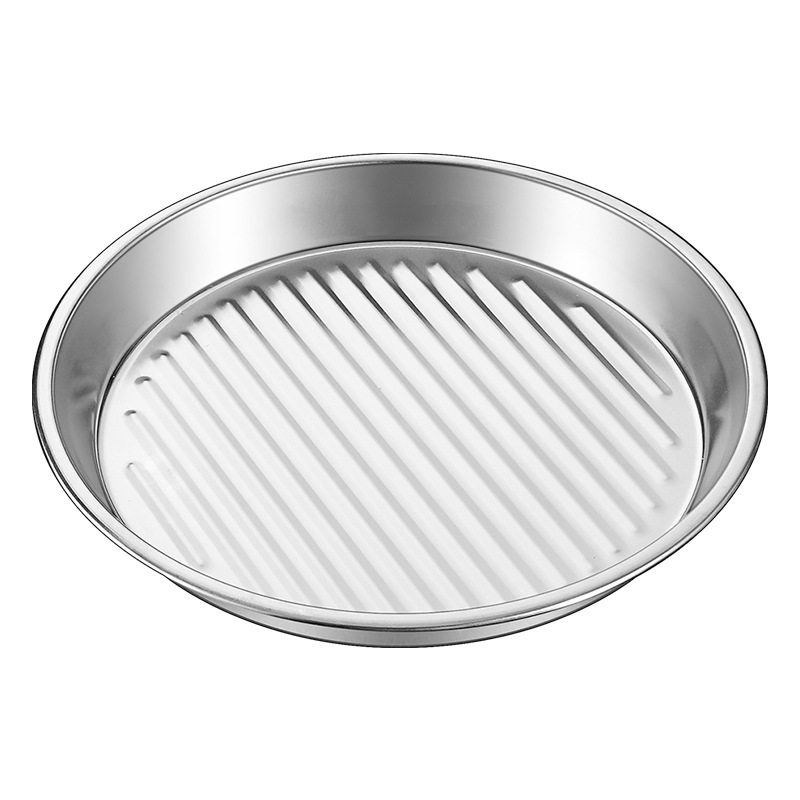 Double-Eared Stainless Steel Pizza Plate Korean Seafood Plate Single-Handle Round Baking Pan Snack Plate Fried Chicken Plate French Fries Plate Home