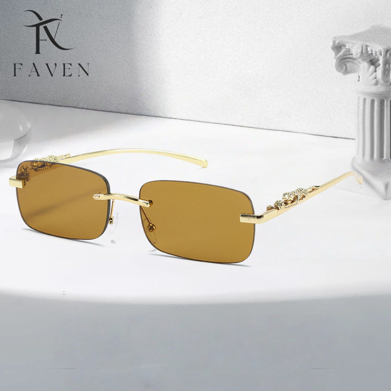 2026 Metal Sunglasses Cross-Border Wholesale Cheetah Decoration Personalized Frameless Sunglasses Retro Leopard Head Sunglasses