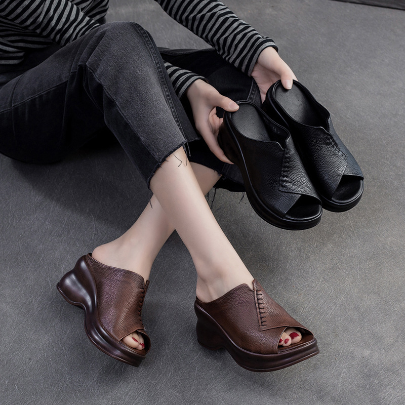 Giày Dép Lê Nữ Thoáng Khí Miệng Cá Hàng Mùa Hè Phục Cổ Cổ Điển