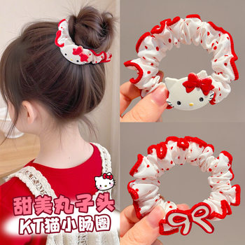 Polka Dot Kt Cat Kidsren's Headband Red Lace Little Girl's Ball Head High Ponytail Rubber Band Hair Band Girls Hair Rope