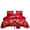 Wedding Baizi picture wedding four-piece set pure cotton big red happy quilt bedding wedding accompany dowry dragon and phoenix six-piece set
