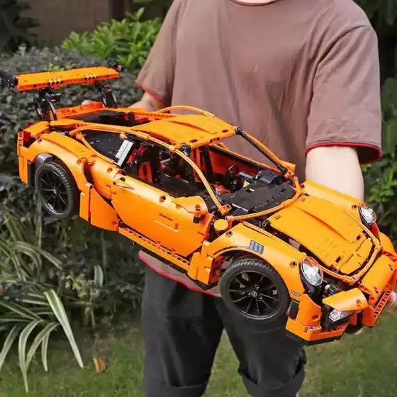 Compatible with Lego 42056 Orange Porsche 911Gt3 Building Block Sports Car Mechanical Set Boy Assembled Car Model