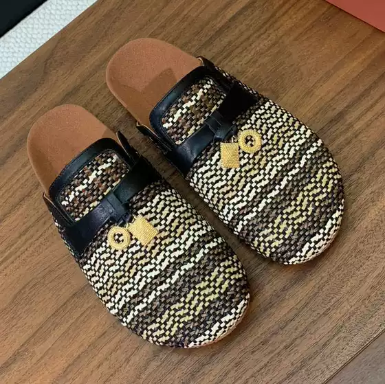 European Station Lp Spring and Summer Popular Hand-Woven Breathable Birkenstock Shoes Retro Thick-Soled Women's Toe-Toe Mule Half Slippers