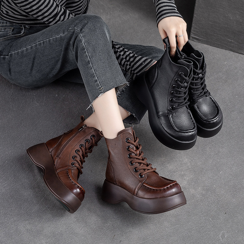 (Mới) Mã B2479 Giá 2670K: Giày Boot Cổ Thấp Nữ Huaidu Hàng Mùa Xuân Thu Đông Phục Cổ Cổ Điển Tăng Chiều Cao Đế Cao Giày Dép Nữ Chất Liệu Da Bò G06 Sản Phẩm Mới, (Miễn Phí Vận Chuyển Toàn Quốc).