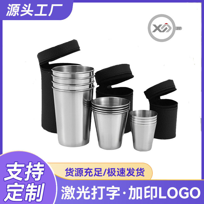 Stainless Steel Shot Glass Set 6 Portable Cups 30 70 170 ml Customizable Logo Outdoor Camping Style Spirit Cup