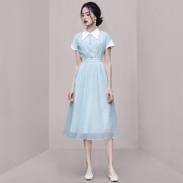 Lady belt contrasting chiffon light luxury style midi skirt