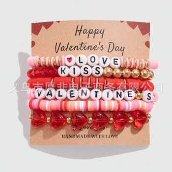 Cross-Border Hot-Selling Heart-Shaped Soft Clay Valentine's Day Set Pink Acrylic Letter Bead Bracelet Jewelry Women's Bracelet