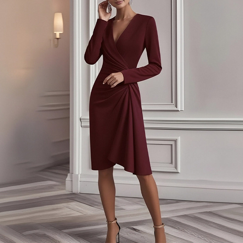 Summer Womens Dress Elegant Solid Color Pleated Design High Quality Fabric Casual or Formal Occasions Wholesale