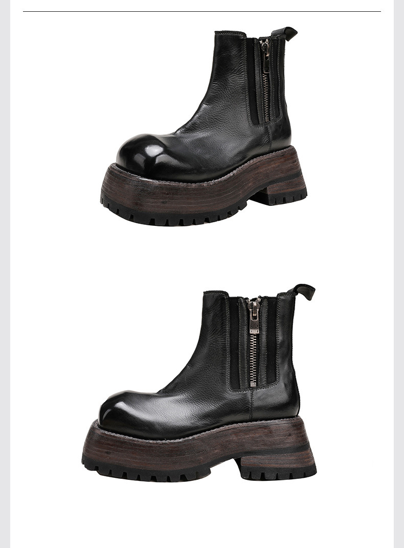 Boot Martin nữ da bò thật đế dày cổ trung, khóa kéo bên — Màu cà phê, Màu đen