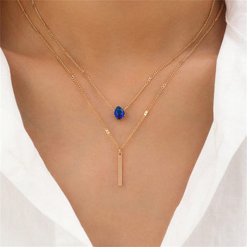 Foreign Trade Cross Chain Teardrop Shaped Zircon Long Stick Pendant Double Chain suit Versatile Women's Jewelry Necklace suit