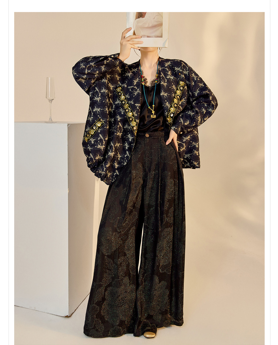 Áo khoác cardigan dệt kim thêu họa tiết hình học dáng ngắn tay dài — Màu trắng nhạt, Màu xanh hải quân