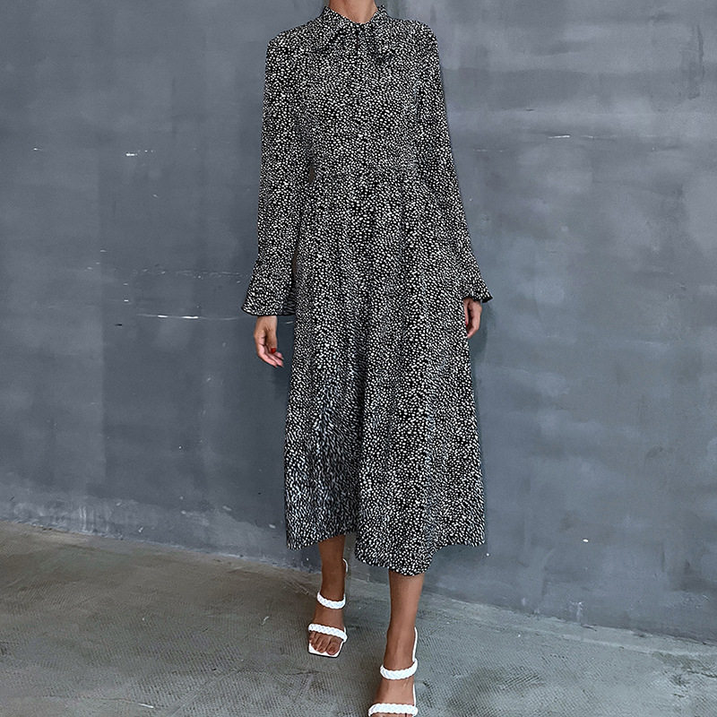Long Sleeve Black Floral Maxi Dress for Women Stylish Autumn Winter Design Perfect for Casual or Formal Occasions
