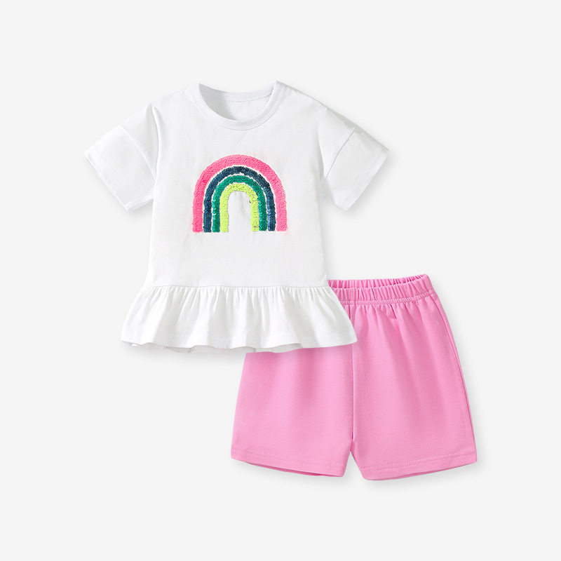New Summer Girls' Set, Cute Rainbow Kids' Clothing, Cotton Girls' Set Wholesale