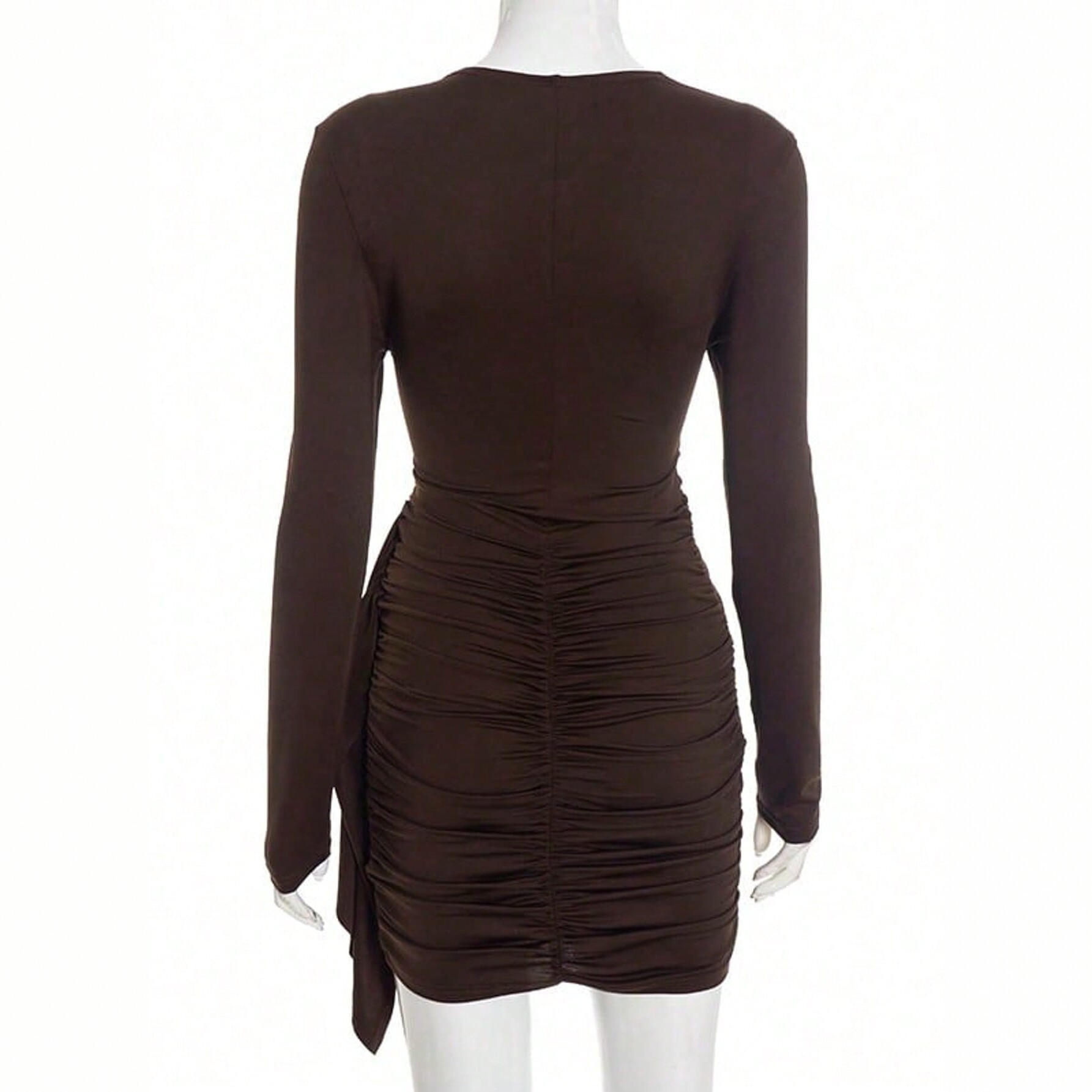 Womens Long Sleeve Dress Round Neck Waist Tie Slim Fit Asymmetrical Hem Elegant for Parties or Events Wholesale