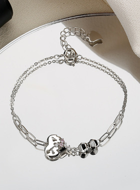 2026个性风潮ins风女手链原创设计时尚爱心黑白珠子搭配手链手饰