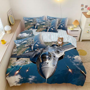 Fighter Aircraft Cotton Four-Piece Set for Boys' Dormitory Three-Piece Set for Student Dormitory Home Bedroom Single Quilt Cover Washable