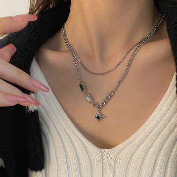 Star Double-layer Necklace Men's Trendy Sweater Chain Accessible Luxury Niche Design Hip-hop Style Couple Boys and Girls Clavicle Chain