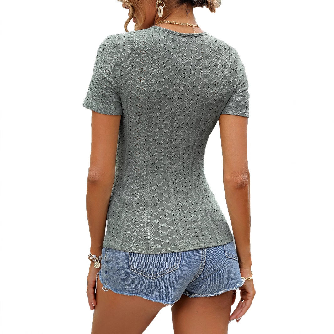 Womens V Neck Short Sleeve T Shirt Fashionable Solid Color Casual Wear for Summer Wholesale Available