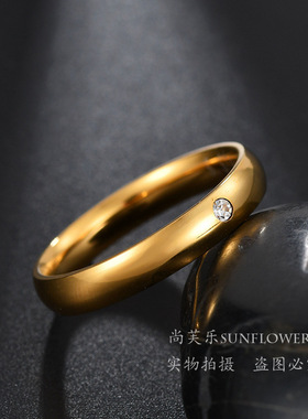 4MM镶钻球面光面可刻字戒指 简约设计情侣款指环情侣礼物优雅个性