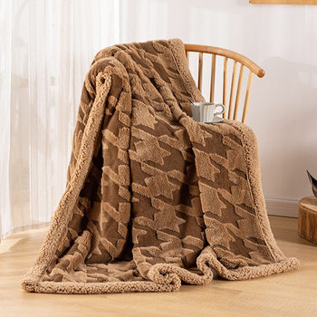 Cross-Border lamb fleece blanket autumn and winter padded warm coral fleece sofa blanket manufacturers foreign trade houndstooth lunch break blanket