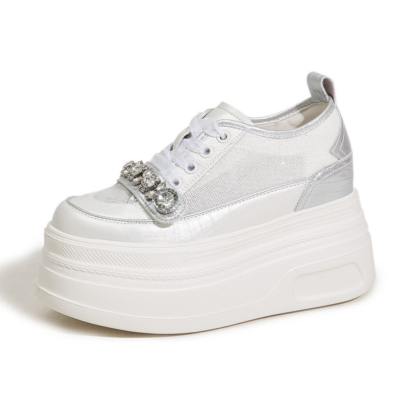 Giày sneaker nữ chunky đế dày trắng platform mùa hè 2025 — Bạc, Trắng, Trắng, đen
