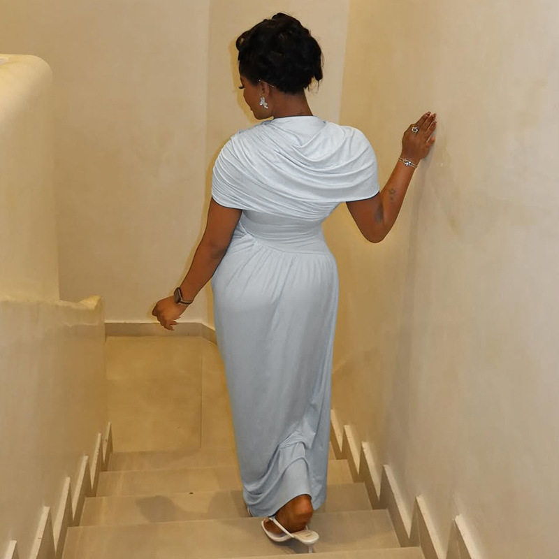 Casual Womens Dress Solid Color Loose Fit Short Sleeve Asymmetrical Hem Comfortable Homewear Wholesale Available