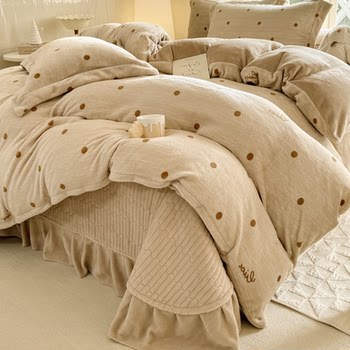 Winter Class a Maillard Milk Velvet Bed Cover Four-Piece Set Thickened Quilt Cover Cotton Non-Slip Bed Cover Double-Sided Velvet Quilt Cover